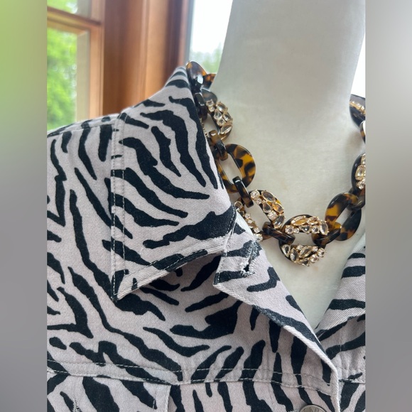 Carol Little Grey Black Cotton Zebra 🦓 Print Bomber Jean Jacket Size 3X